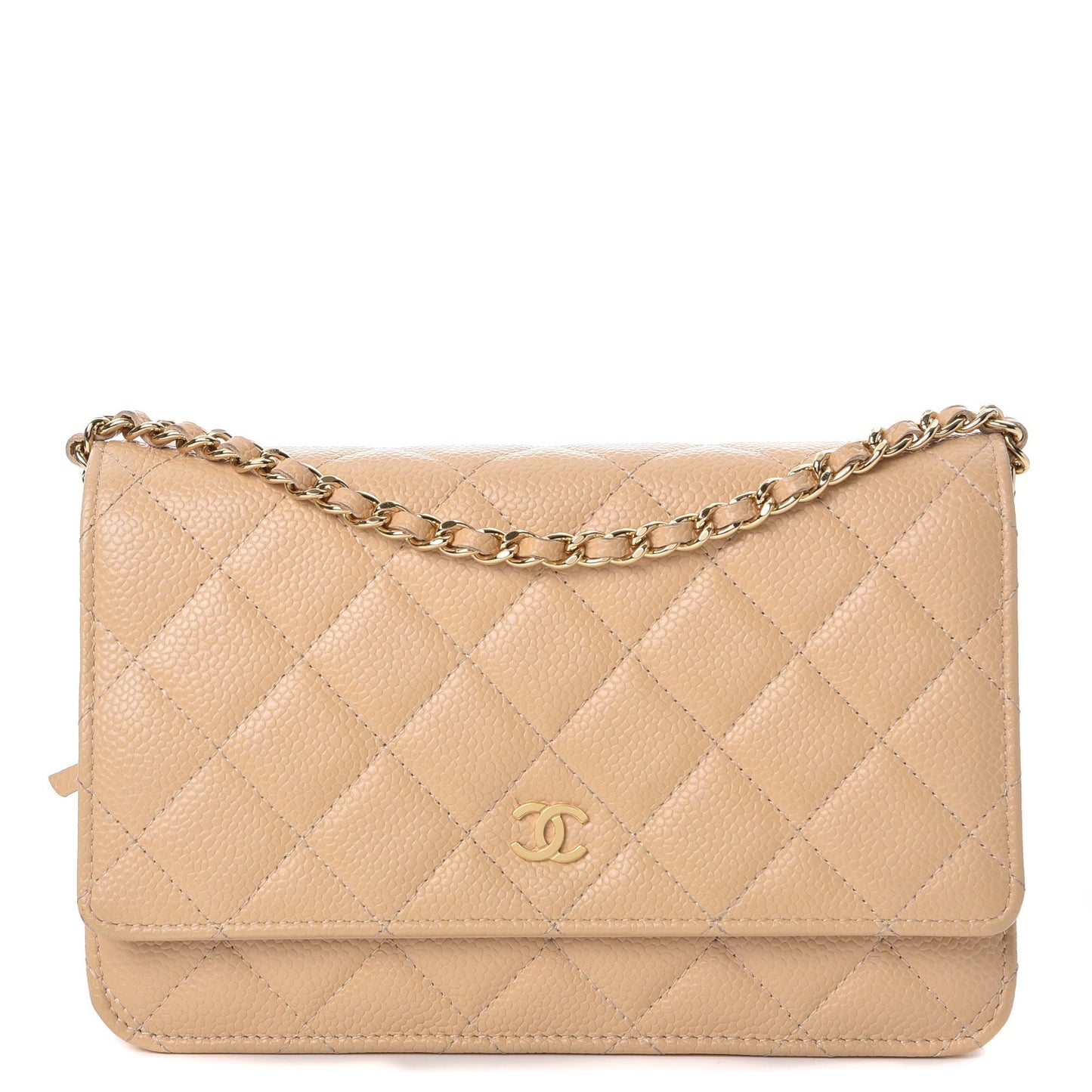 Caviar Quilted Wallet On Chain WOC Beige Clair