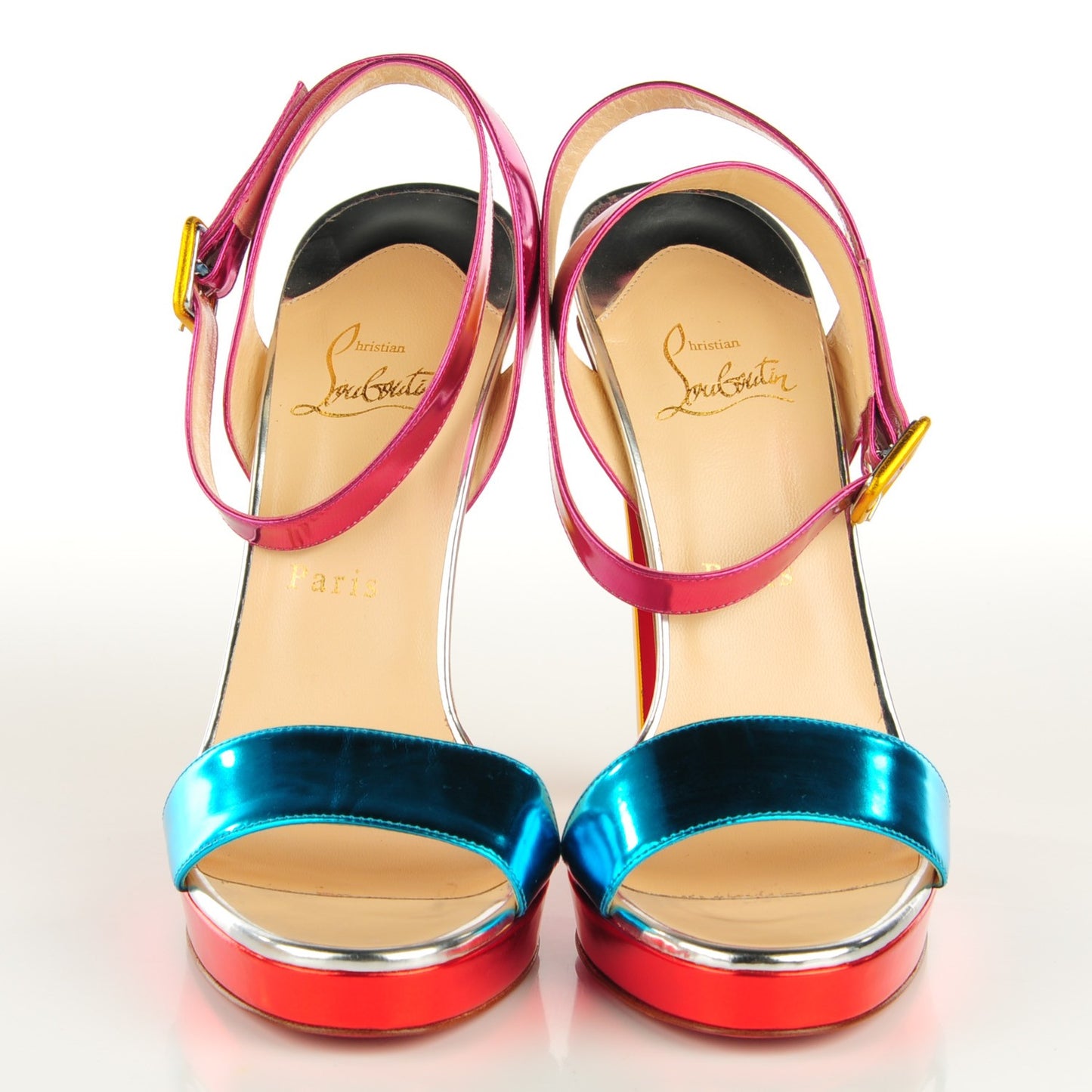 Metallic Specchio Calf Echasse 120 Platform Sandals 40 Multicolor