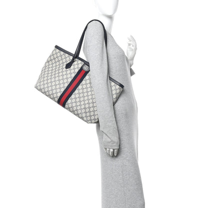Gucci GG Supreme Monogram Textured Calfskin Web Medium Ophidia Shopping Tote Beige Blue 2 of 13