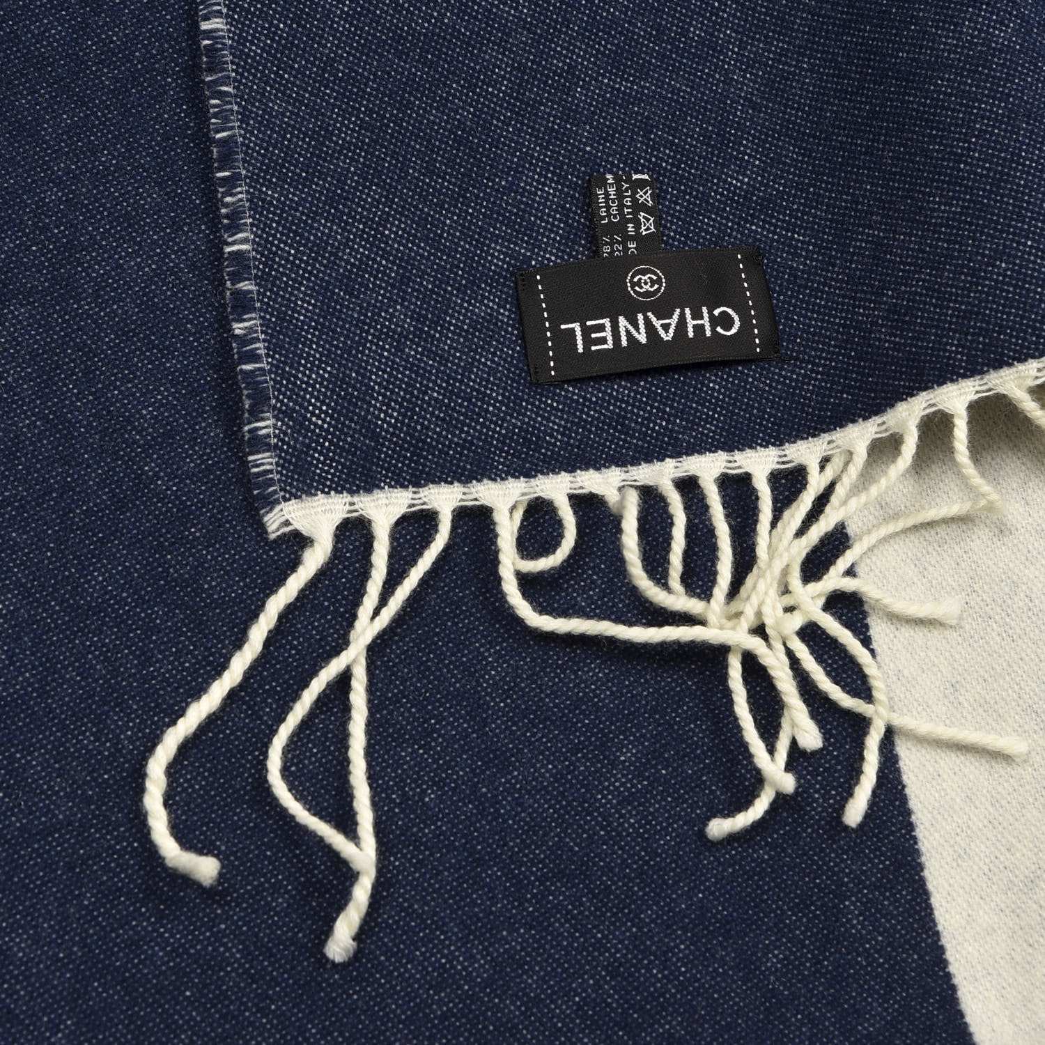 Chanel Merino Wool Cashmere CC Throw Blanket Navy White 2 of 5