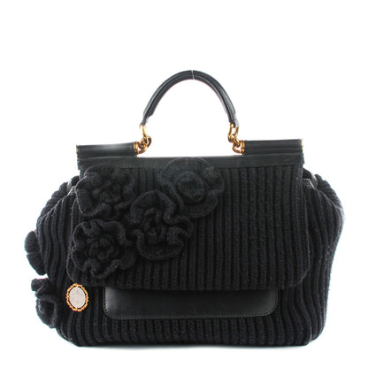 Dolce & Gabbana Wool Crocheted Miss Sicily Satchel Black 1 of 9