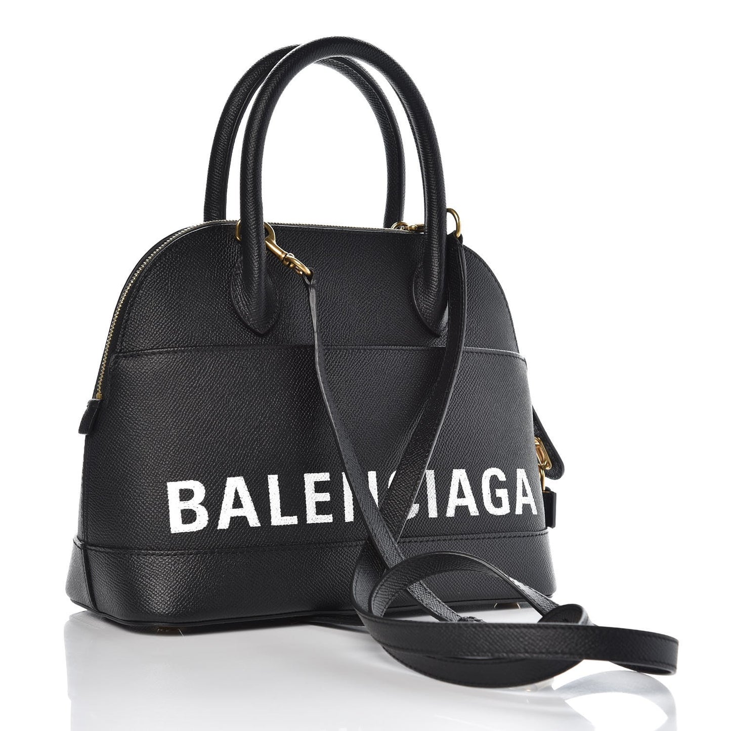 Signature Grained Calfskin Logo S Ville Top Handle Bag Black