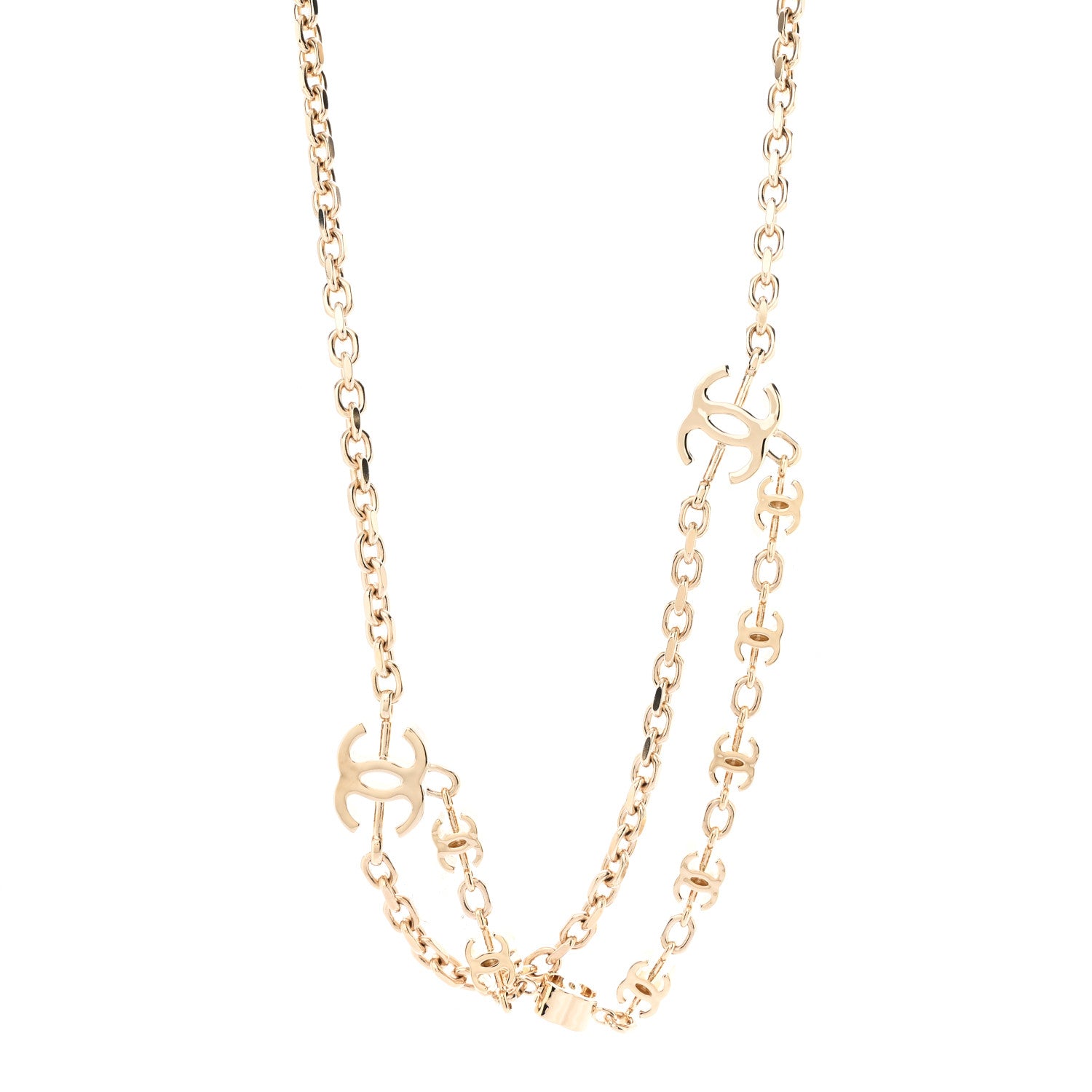 Chanel Metal CC Double Chain Necklace Gold 1 of 6