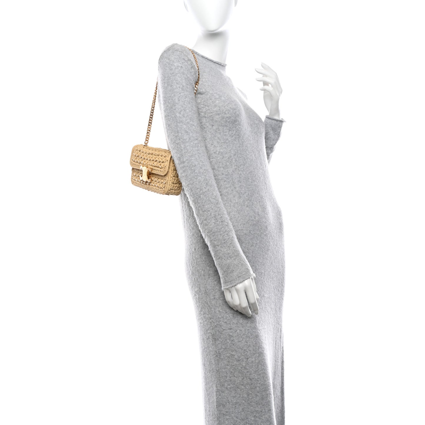 Raffia Triomphe Chain Shoulder Bag Natural