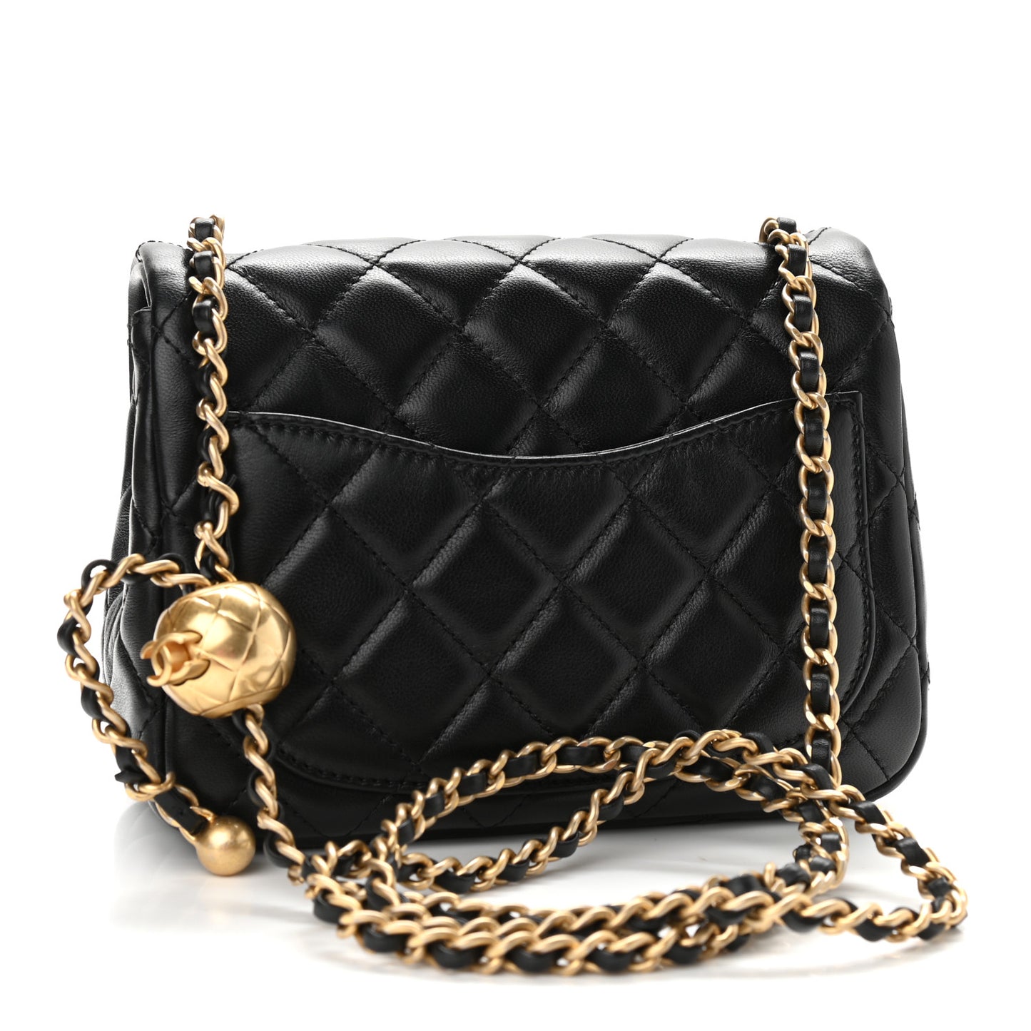 Lambskin Quilted Mini Pearl Crush Flap Black