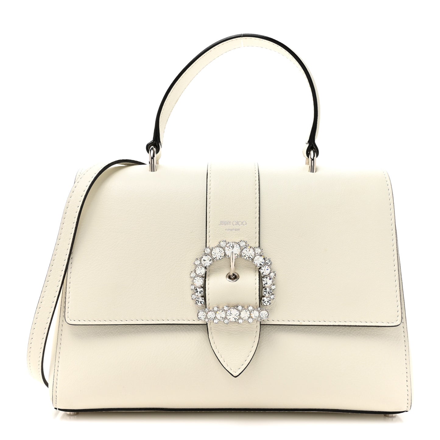 Calfskin Crystal Medium Cheri Top Handle Bag Milk