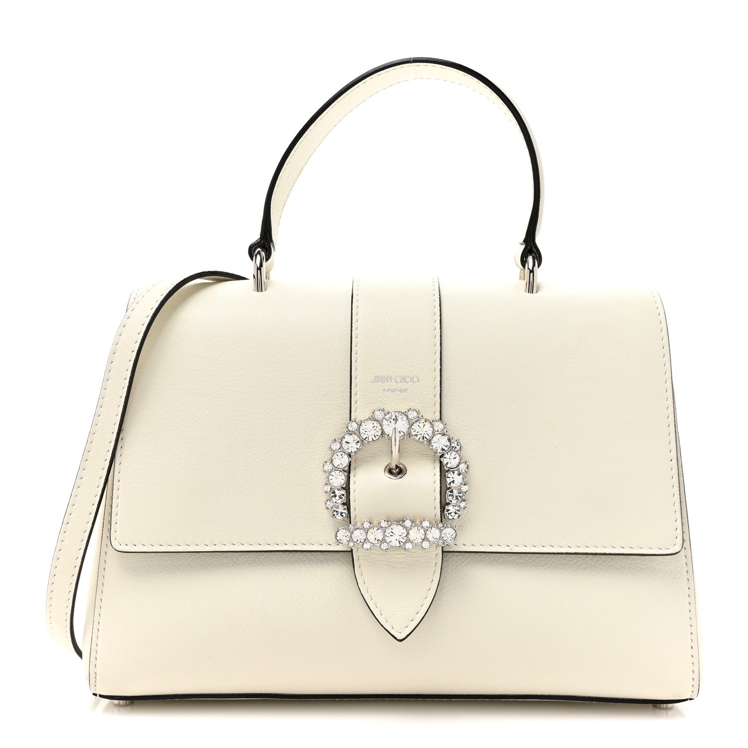 Jimmy Choo Calfskin Crystal Medium Cheri Top Handle Bag Milk 1 of 16