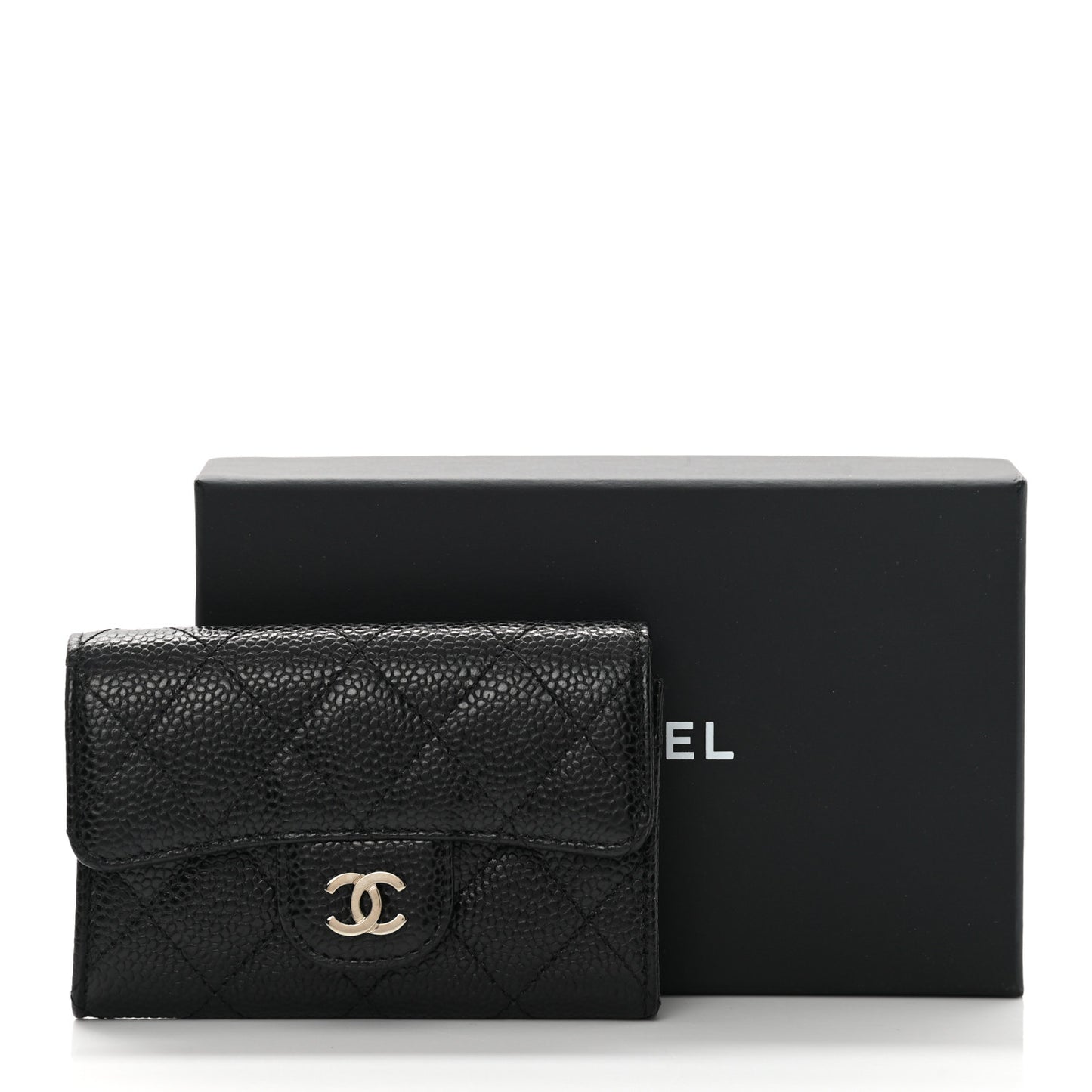 Caviar Quilted Flap Card Holder Black