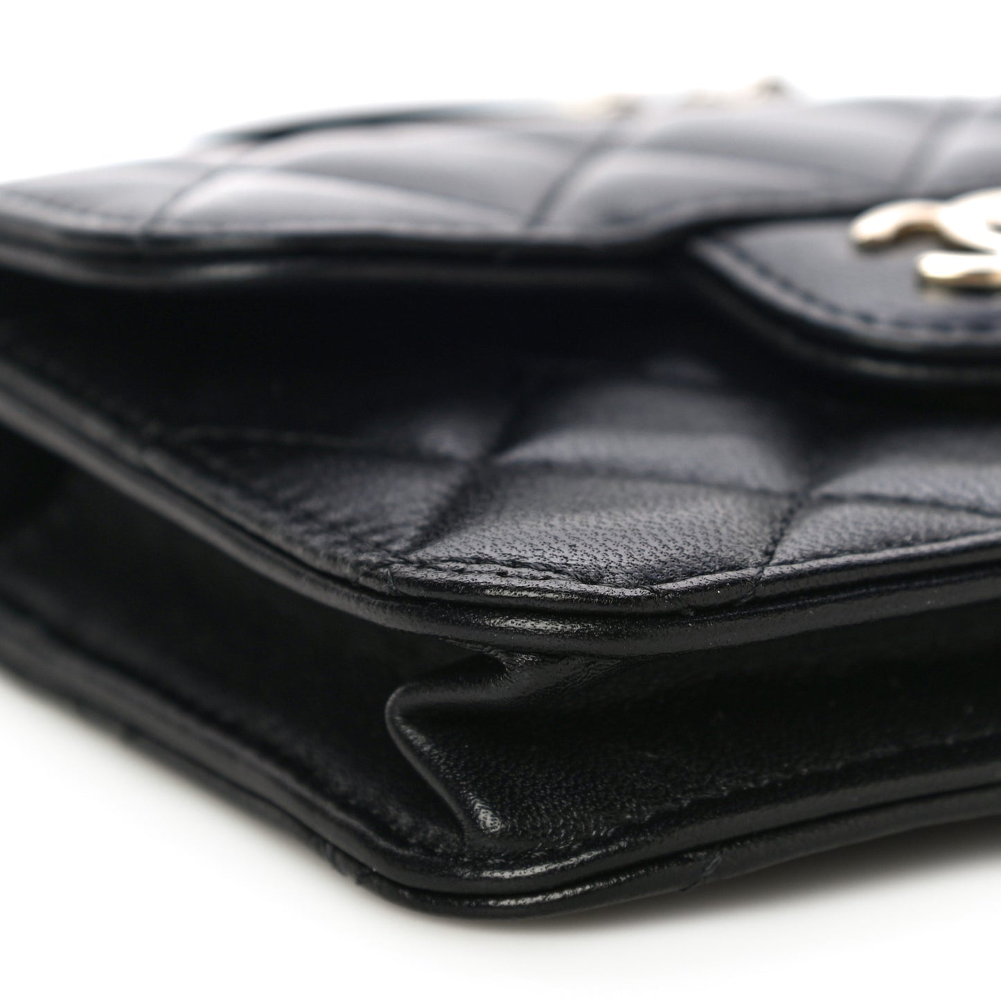 Lambskin Quilted Top Handle Flap Coin Purse With Chain Black