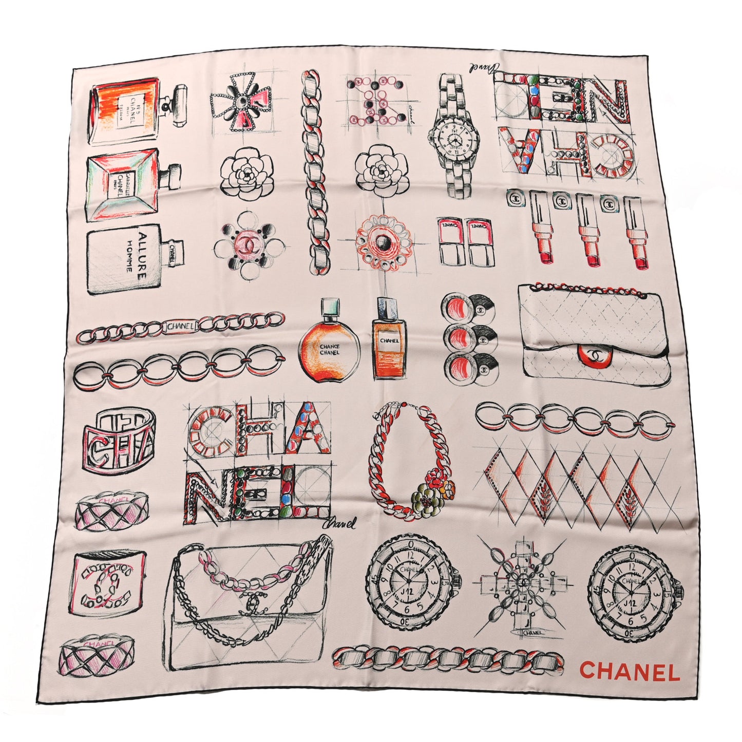 Silk CC Square Scarf Rose Black