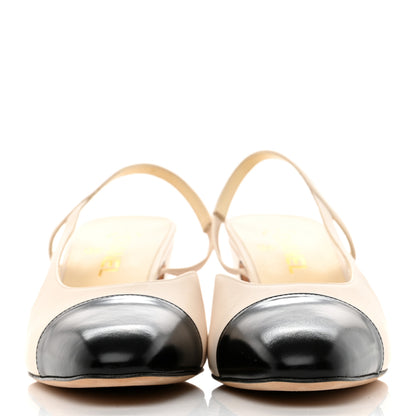 Chanel Glazed Calfskin Cap Toe CC Slingback Pumps 41 Ivory Black 2 of 9