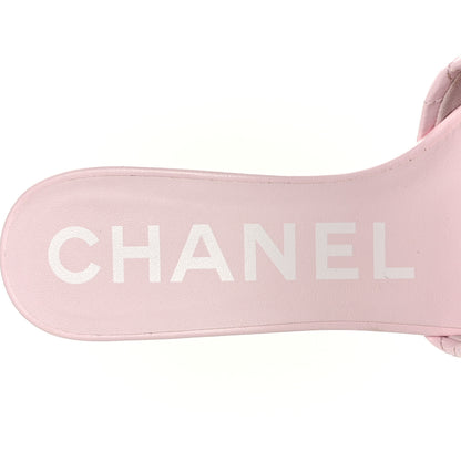Chanel Lambskin Quilted Textured CC Mules 37 Light Pink 7 of 8