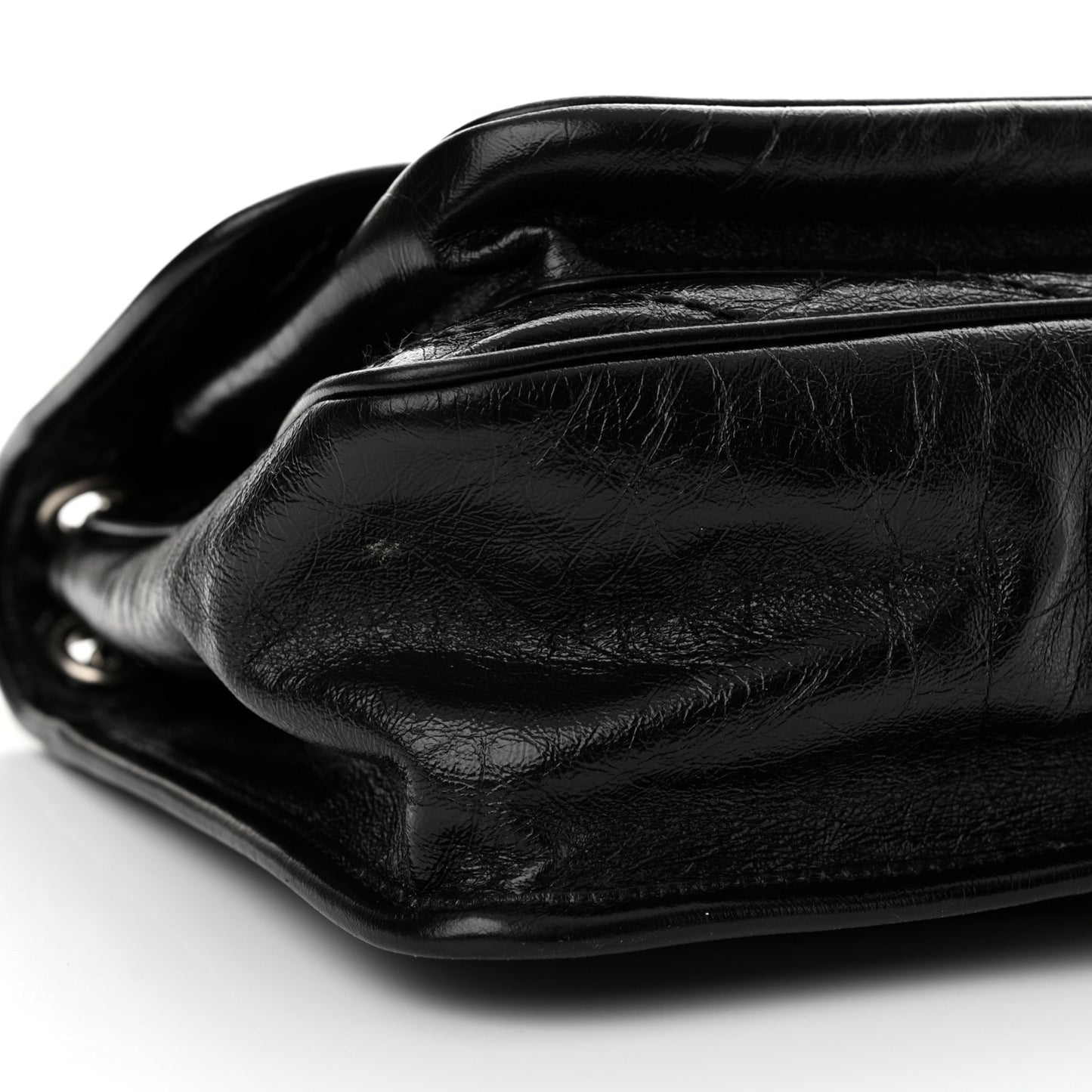 Crinkled Calfskin Matelasse Monogram Medium Niki Chain Satchel Black