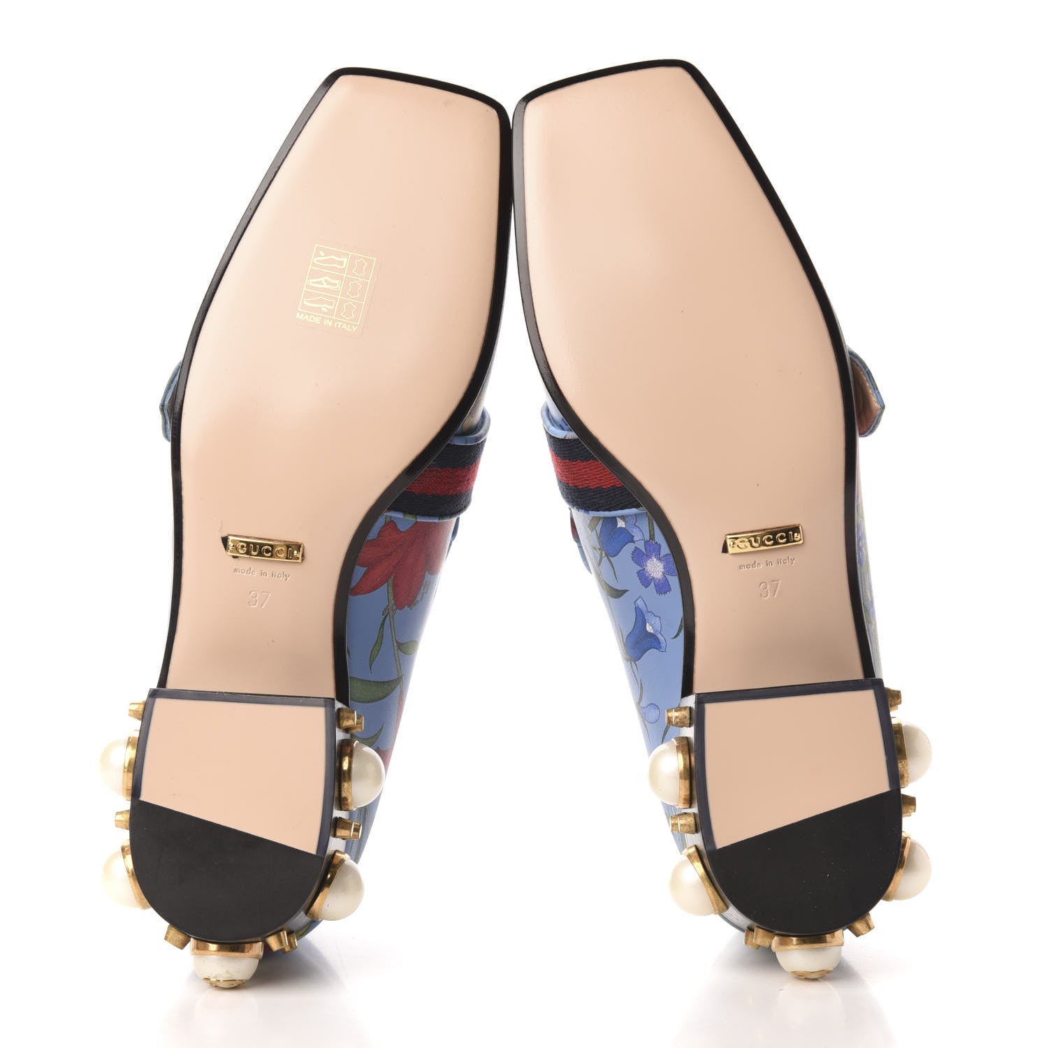 Gucci Apollo Calfskin Web Pearl New Flora Peyton 35mm Loafer Pumps 37 Azure 5 of 9