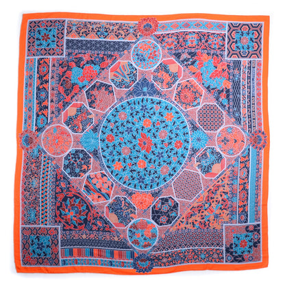 Hermes Cashmere Silk Collections Imperiales Shawl 140 Orange Bleu Brique 3 of 5