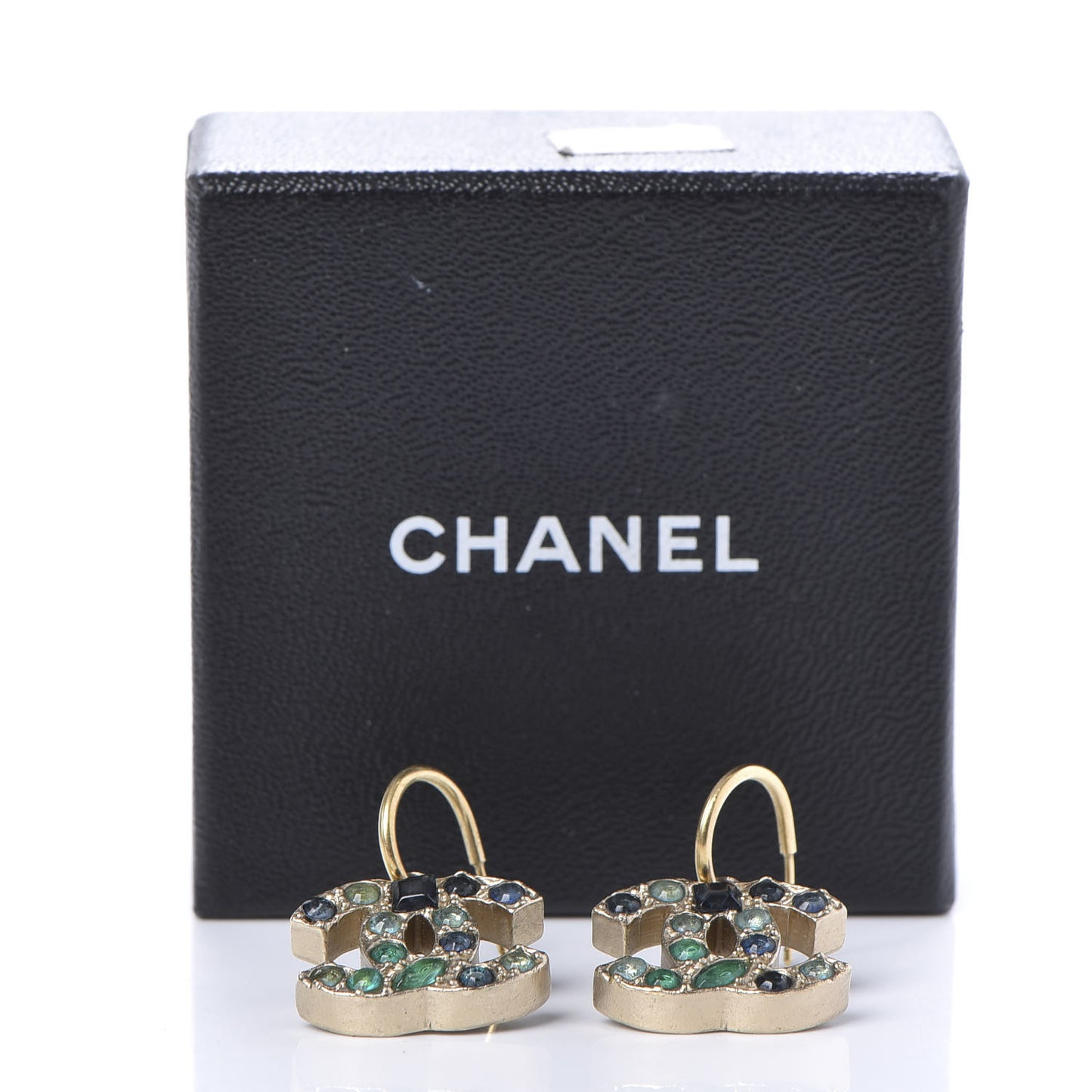 Crystal CC Dangle Earrings Dark Blue Gold