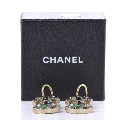Chanel Crystal CC Dangle Earrings Dark Blue Gold 5 of 5