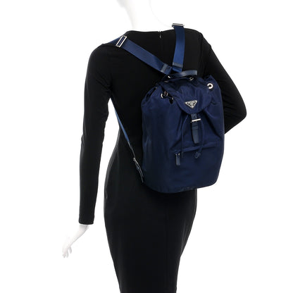 Prada Nylon Vela Saffiano Medium Cinch Backpack Baltico 2 of 7