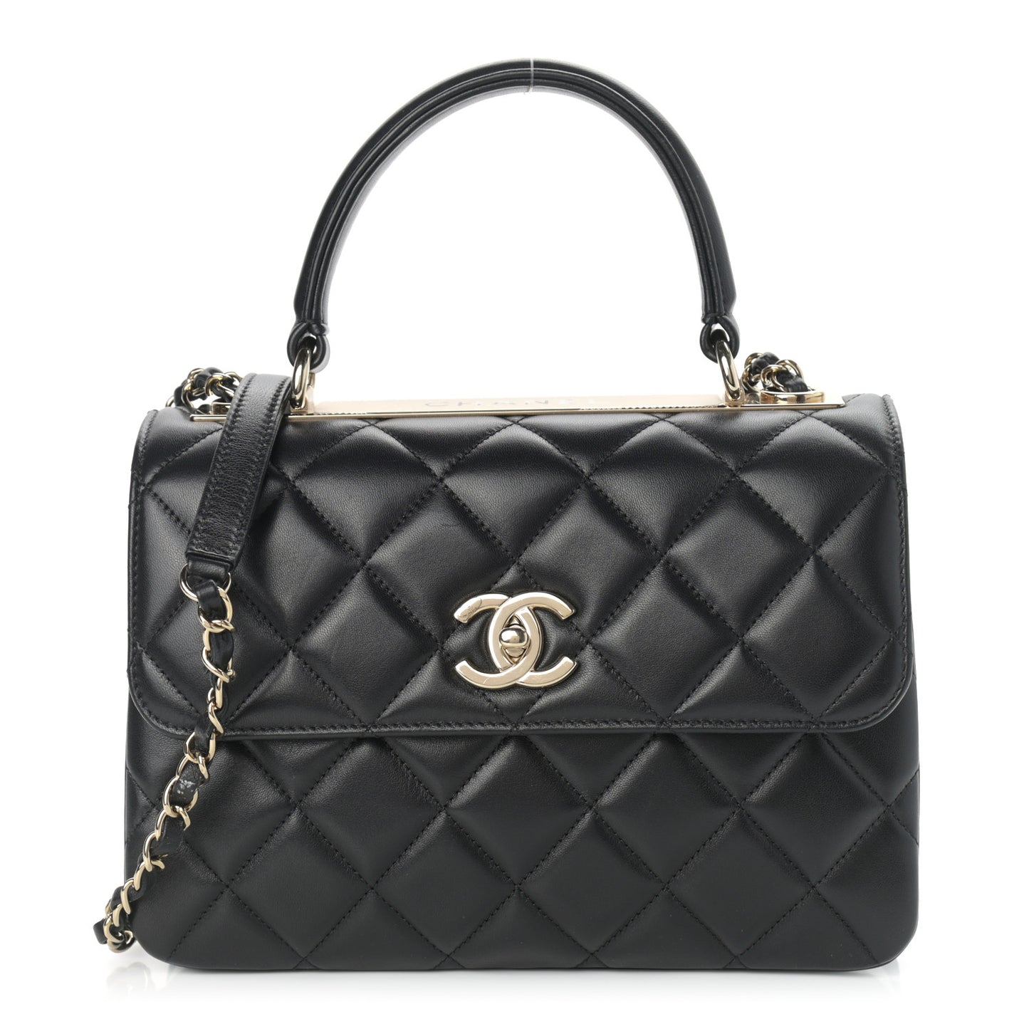 Lambskin Quilted Small Trendy CC Dual Handle Flap Bag Black
