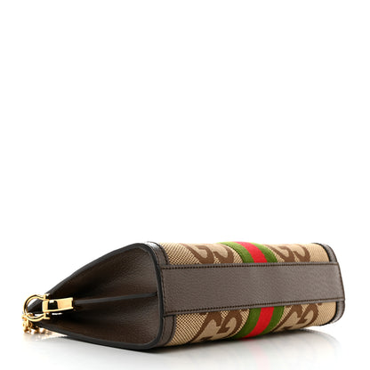Gucci Monogram Jumbo GG Textured Dollar Calfskin Web Small Ophidia Chain Shoulder Bag Camel Ebony New Acero 4 of 12