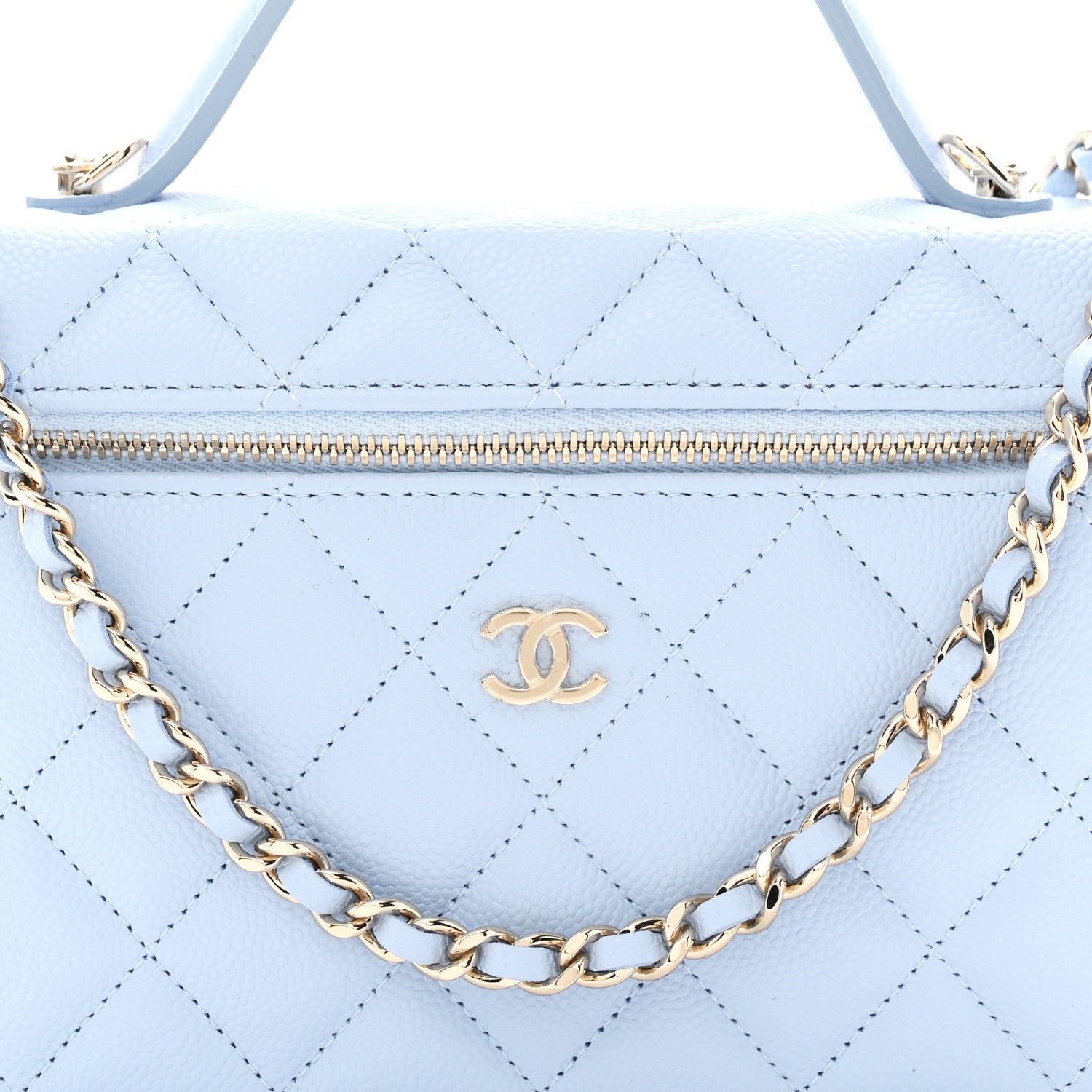 Chanel Caviar Quilted Top Handle Slim Vanity With Chain Light Blue 7 of 10