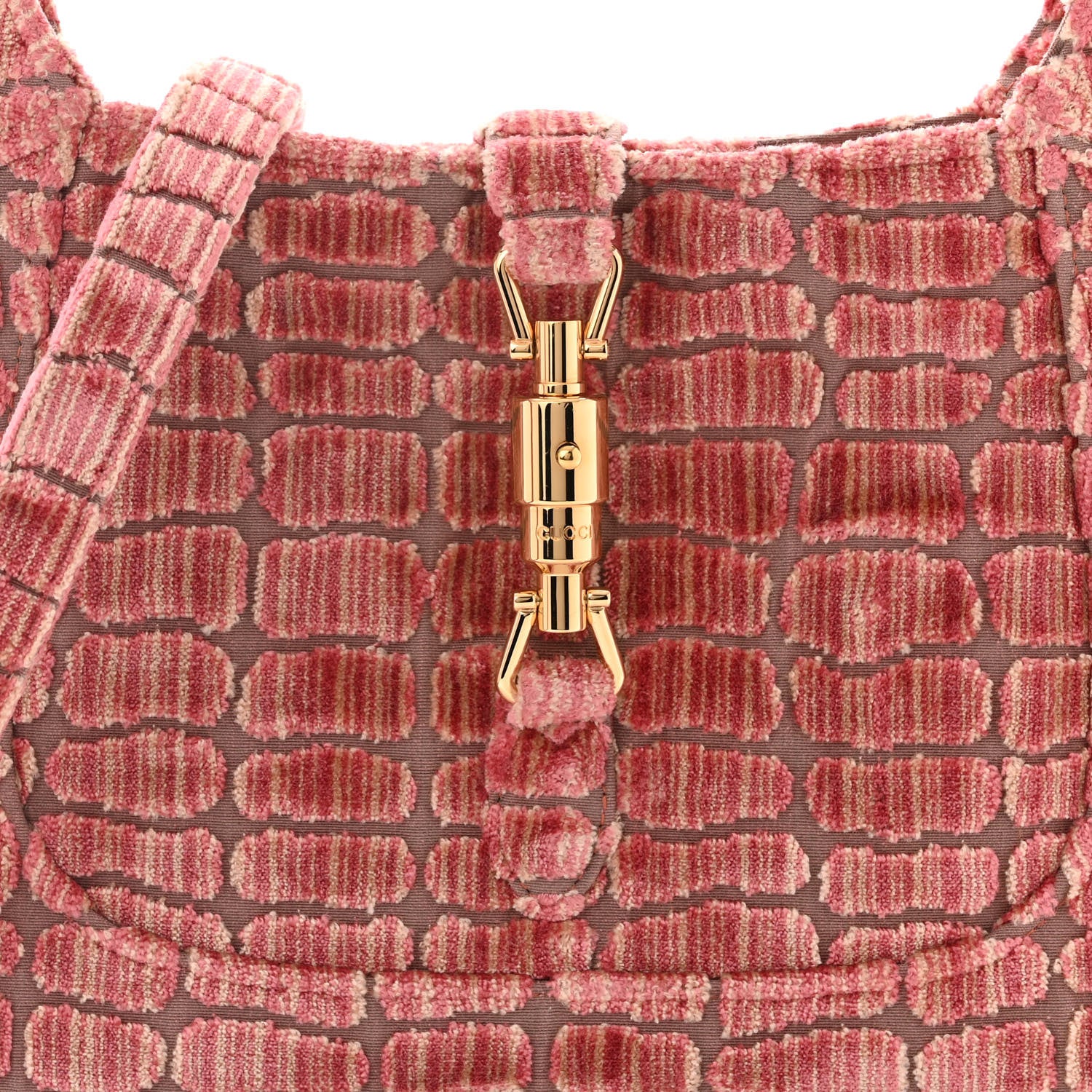 Gucci Velvet Crocodile Jacquard Small Jackie 1961 Hobo Pink 8 of 10