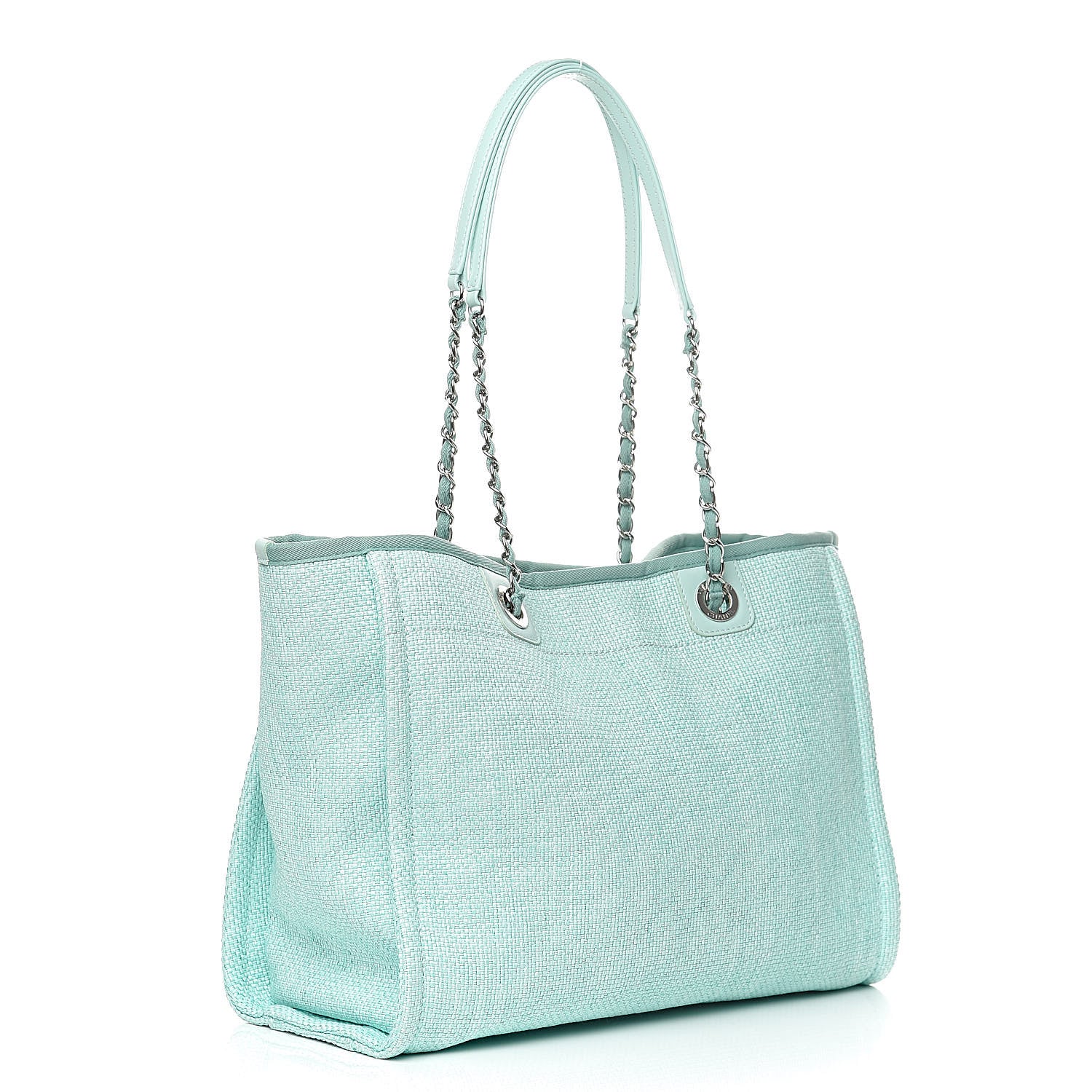 Chanel Woven Straw Raffia Small Deauville Tote Turquoise 3 of 10
