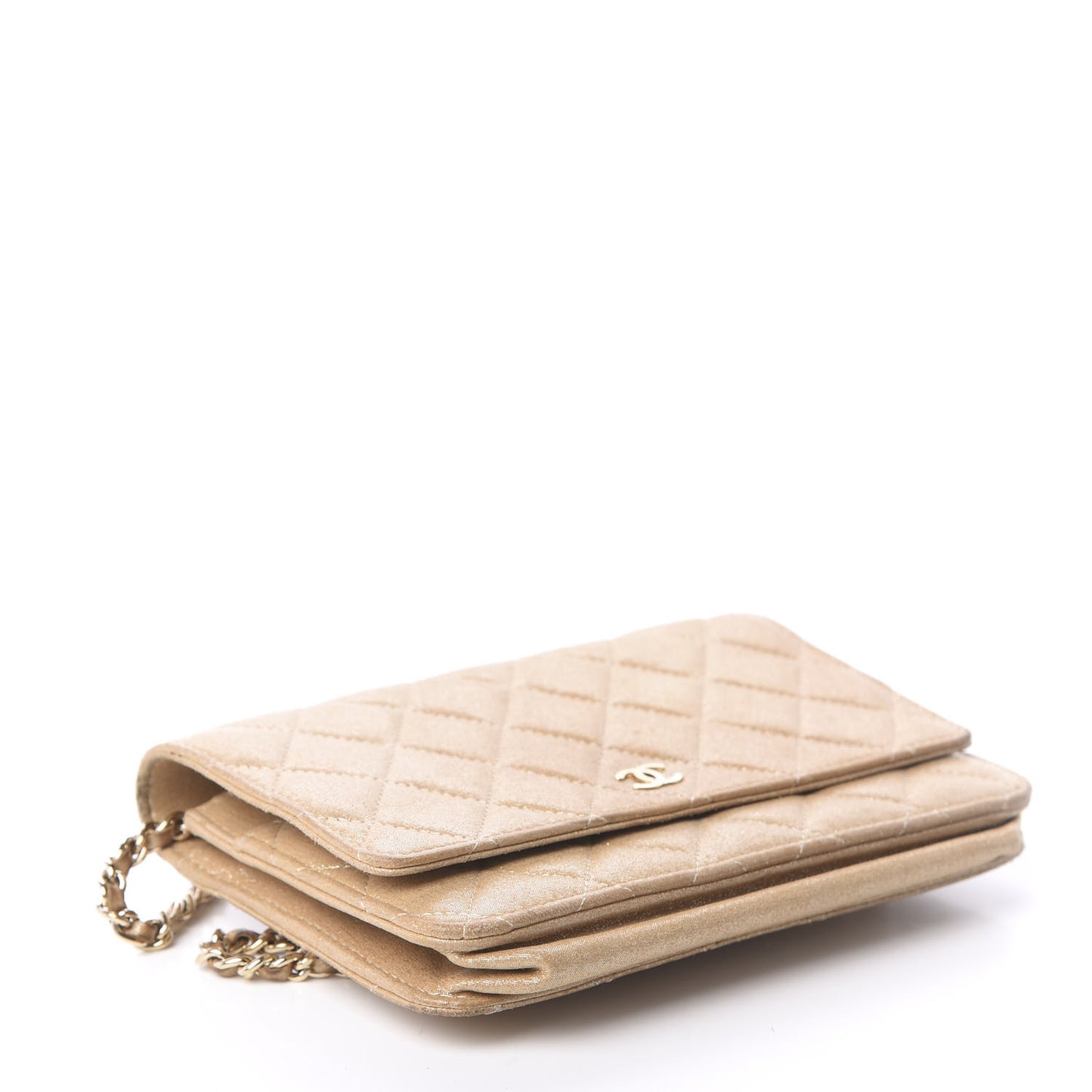 Iridescent Calfskin Quilted Wallet On Chain WOC Gold