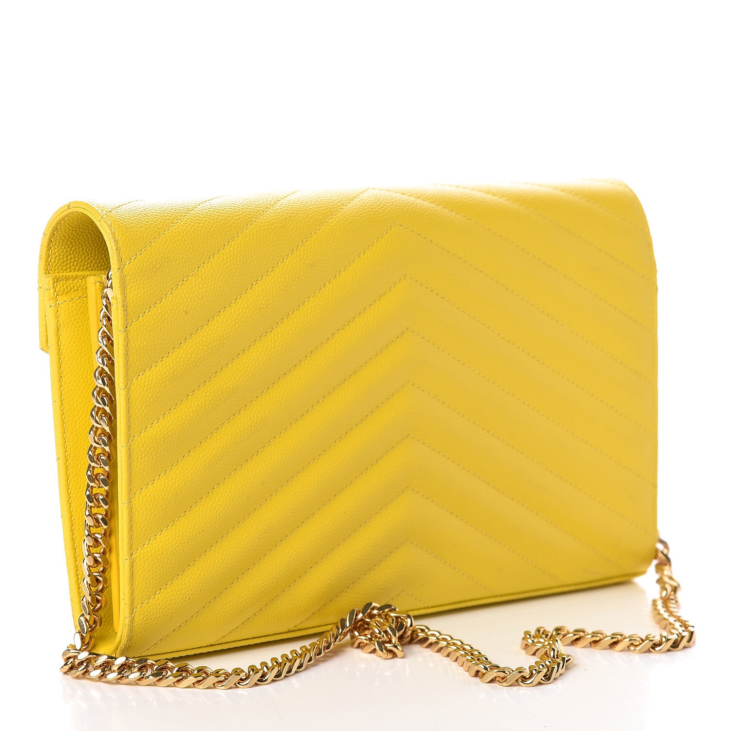 Saint Laurent Grain De Poudre Matelasse Chevron Monogram Chain Wallet Yellow 3 of 11