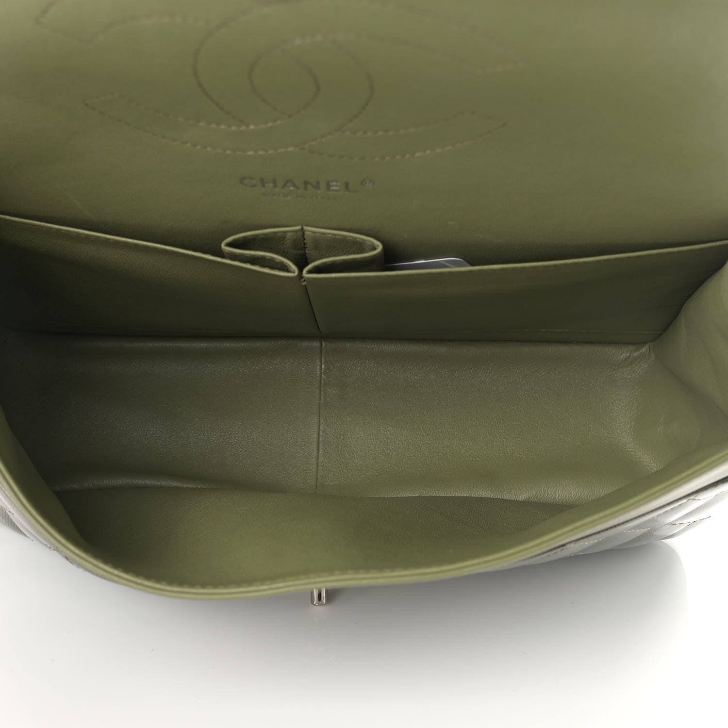 Chanel Striated Patent Quilted Jumbo Double Flap Green 4 of 12