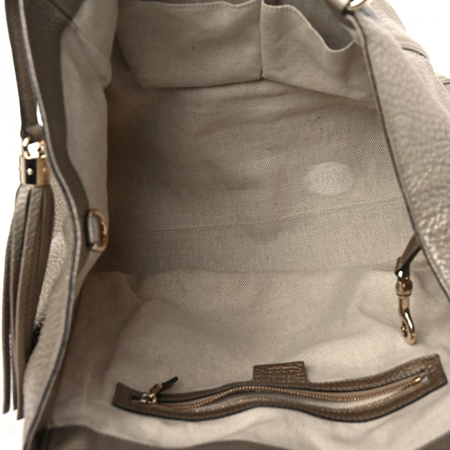 Metallic Pebbled Calfskin Medium Soho Shoulder Bag Golden Beige