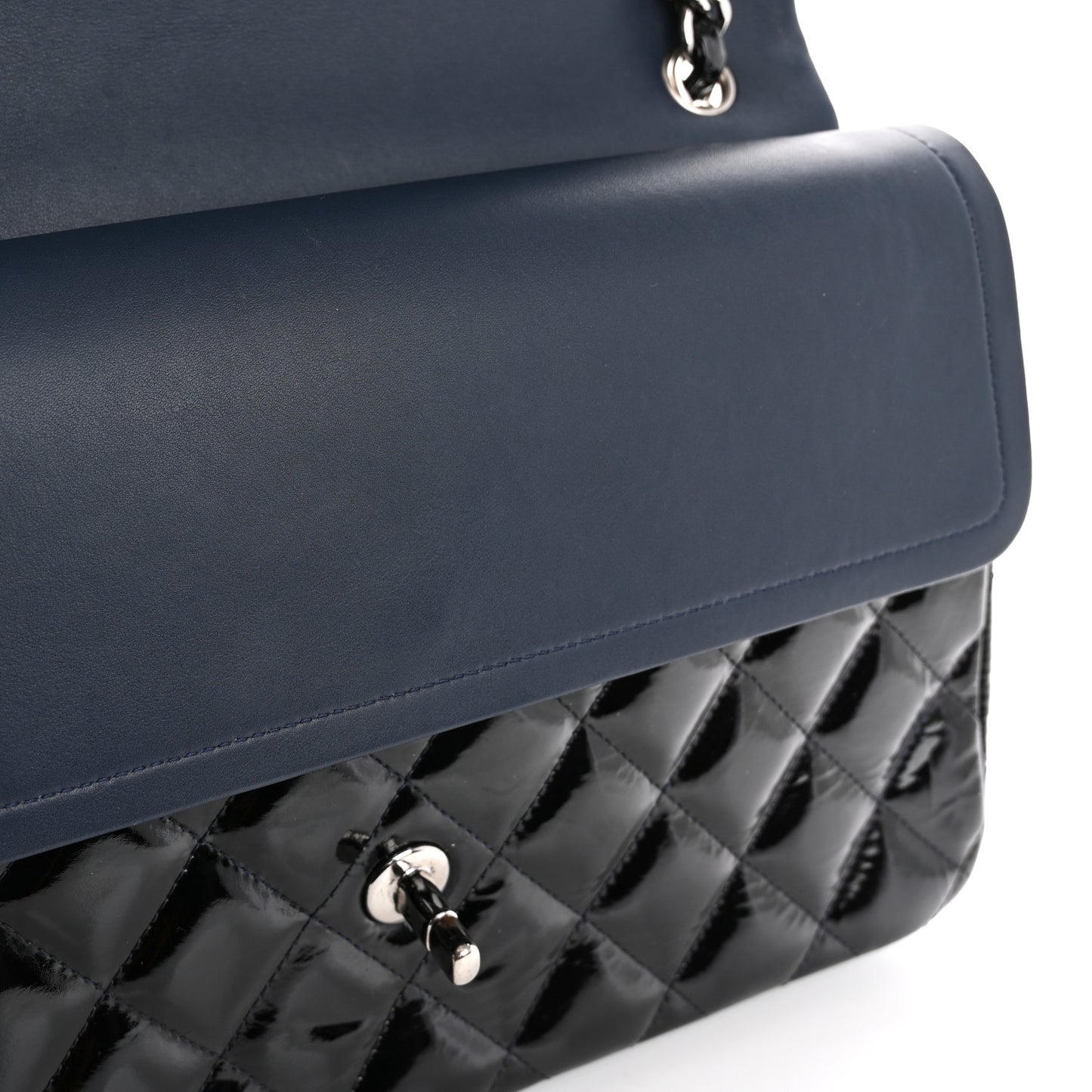 Patent Quilted Jumbo Double Flap Navy Blue