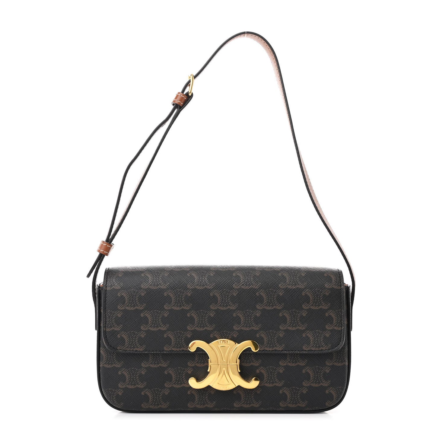 Canvas Calfskin Triomphe Shoulder Bag Tan