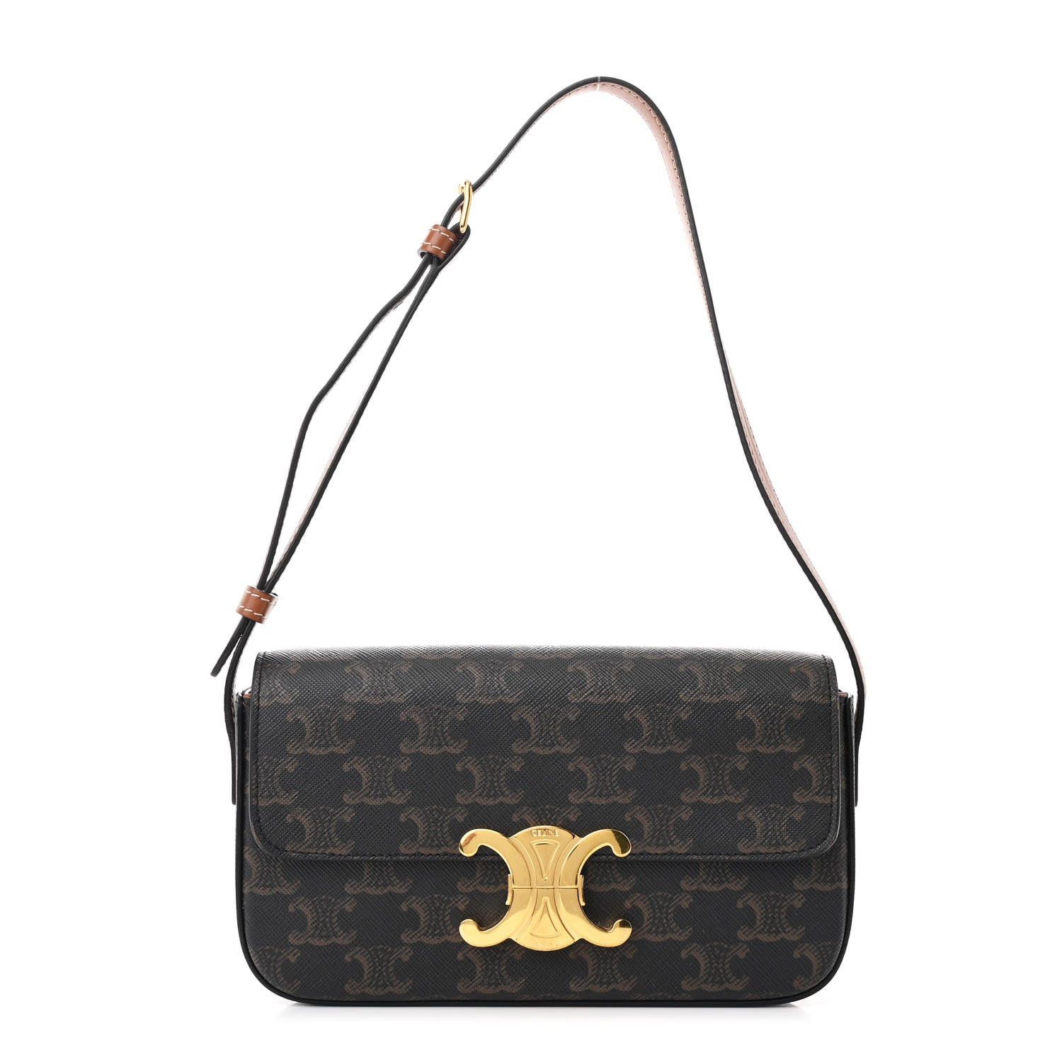 Celine Canvas Calfskin Triomphe Shoulder Bag Tan 1 of 12