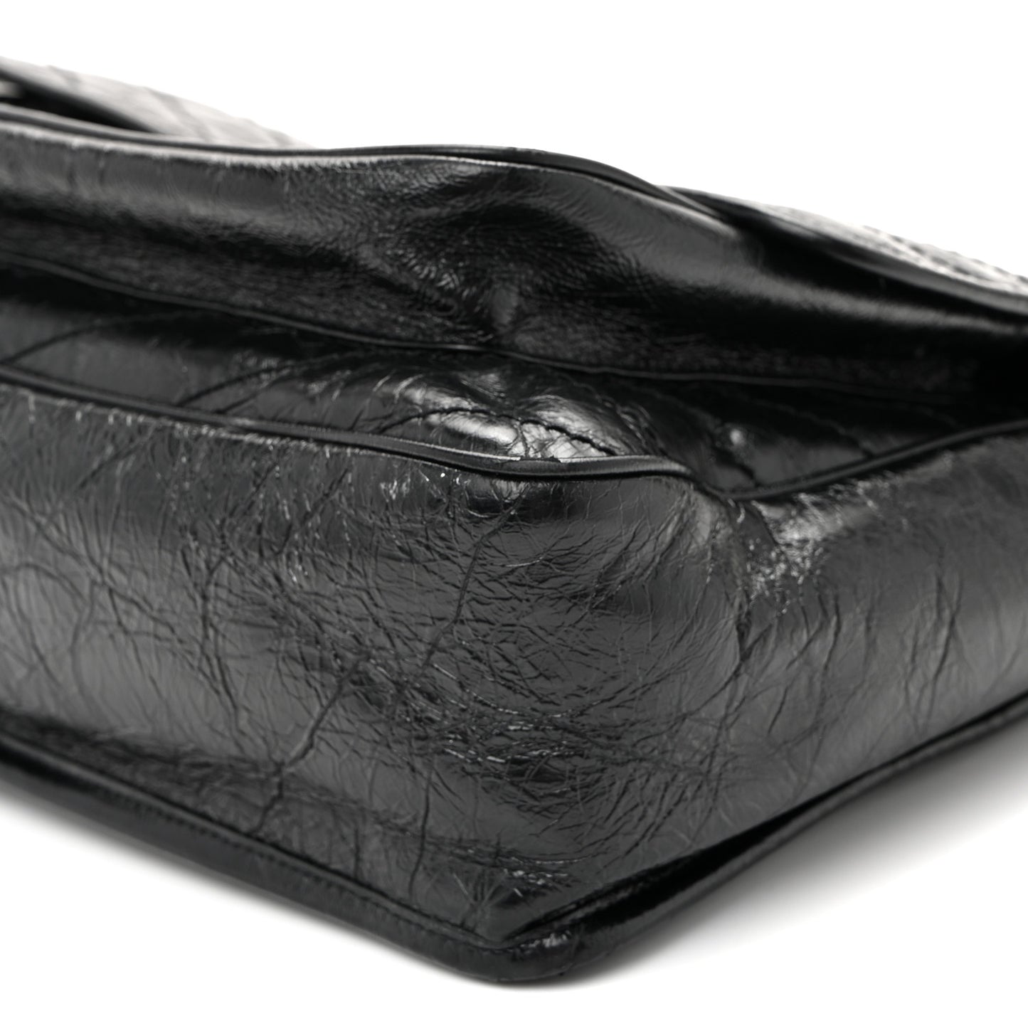 Crinkled Calfskin Matelasse Monogram Large Niki Chain Satchel Black