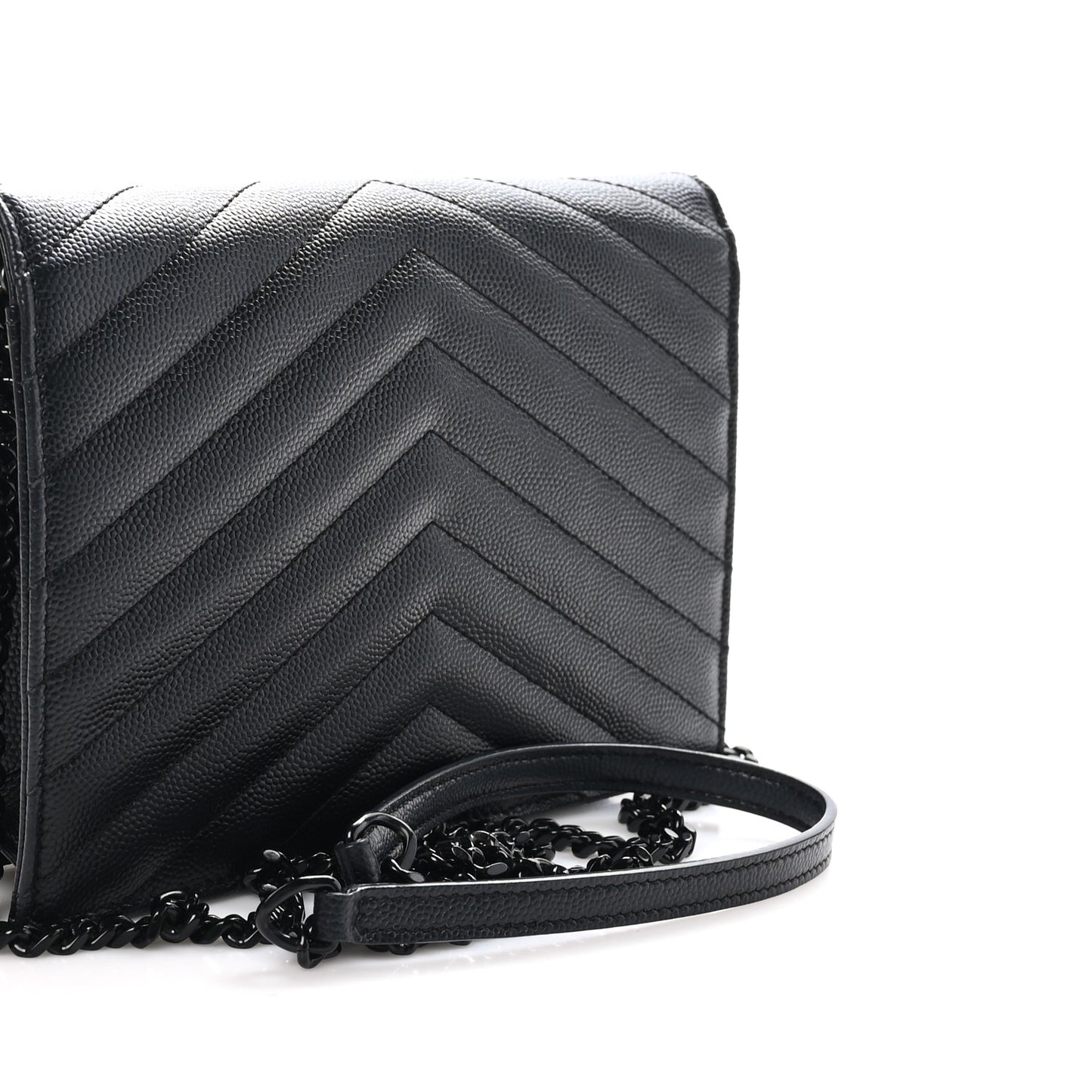 Grain De Poudre Matelasse Chevron Monogram Monochrome Envelope Chain Wallet Black