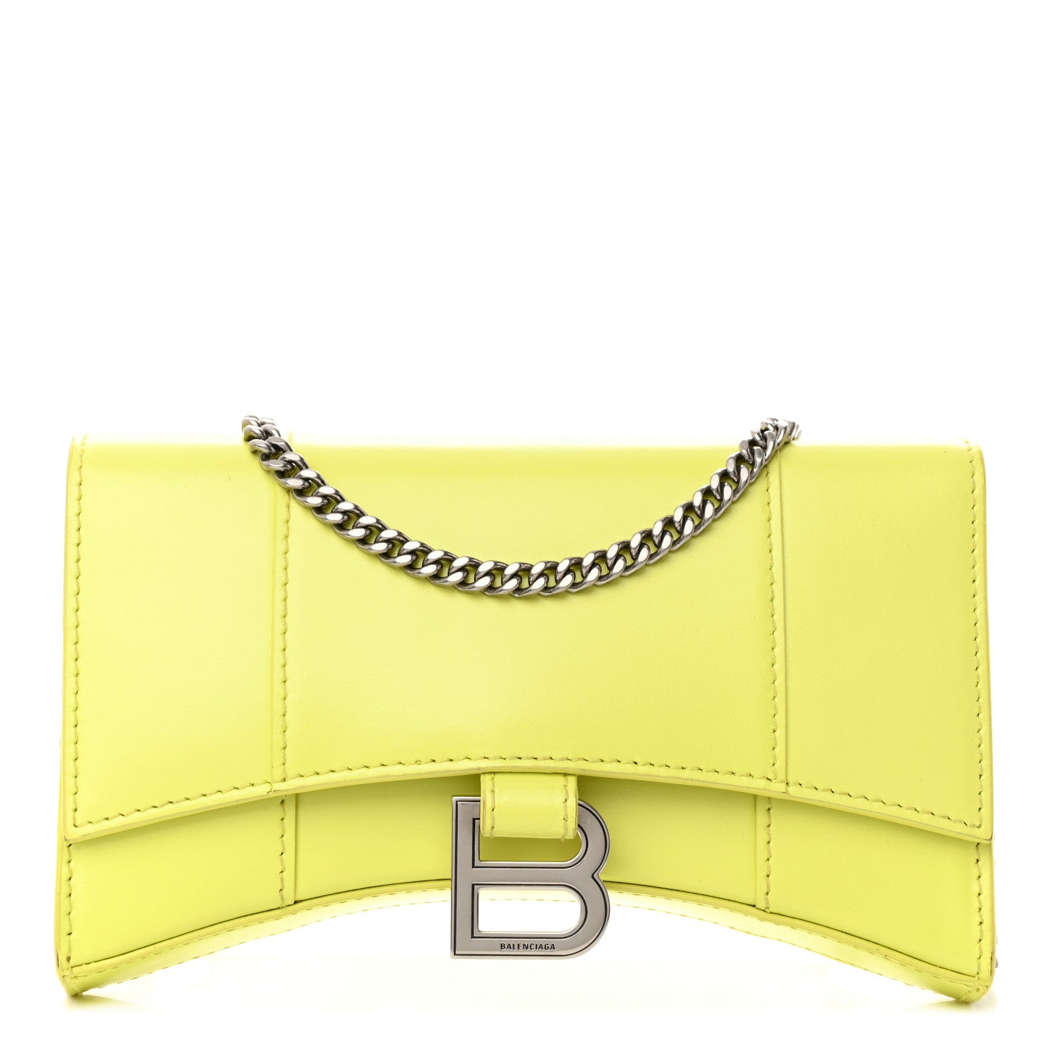 Balenciaga Shiny Box Calfskin XS Hourglass Wallet On Chain Lime 1 of 12