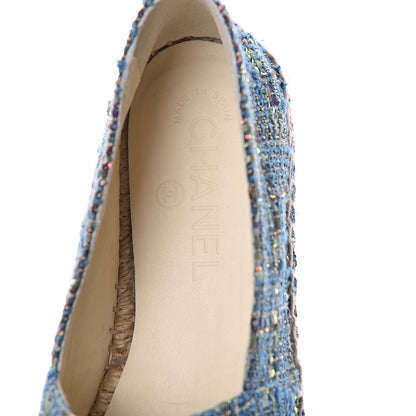 Chanel Tweed Lambskin CC Espadrilles 38 Blue Green 8 of 9