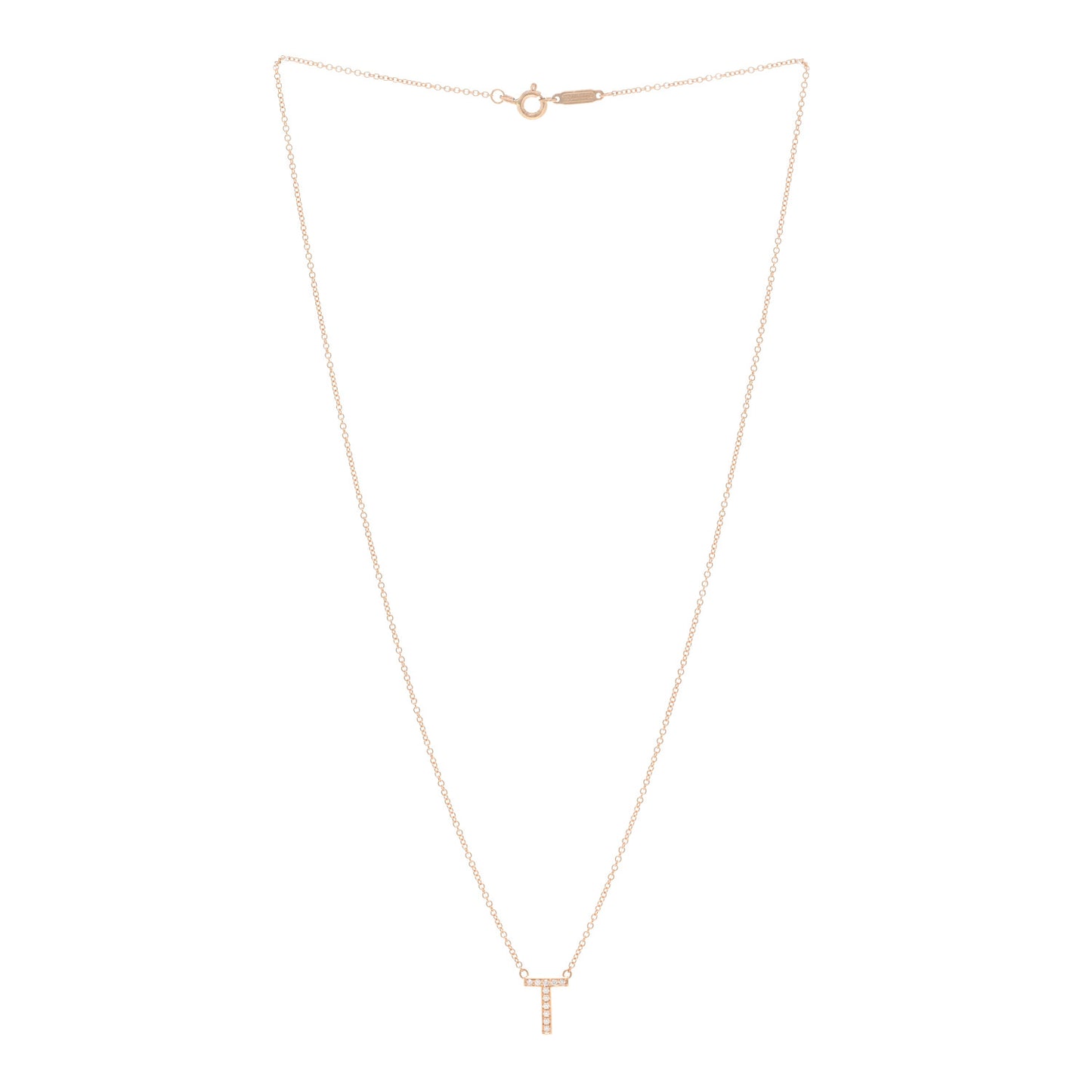 18K Rose Gold Diamond Letter T Pendant Necklace