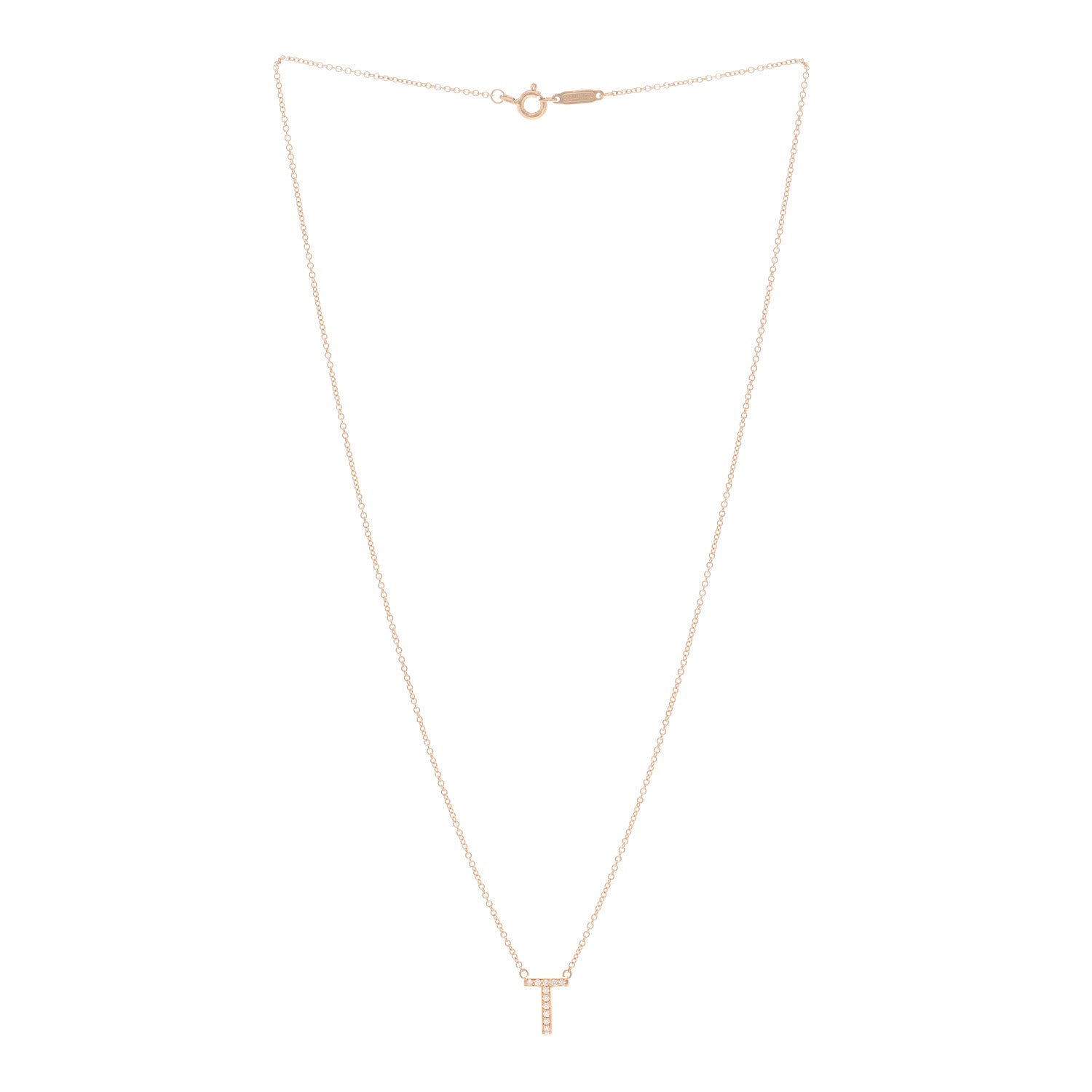 Tiffany 18K Rose Gold Diamond Letter T Pendant Necklace 3 of 4
