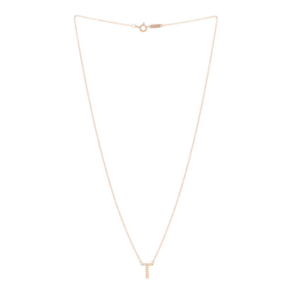 Tiffany 18K Rose Gold Diamond Letter T Pendant Necklace 3 of 4