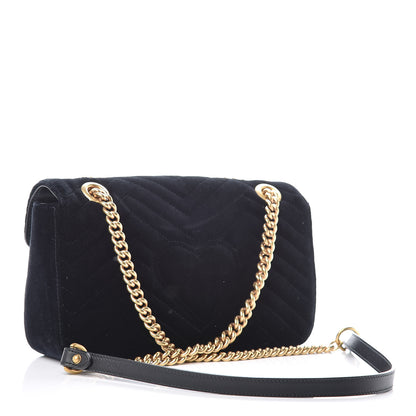 Gucci Velvet Matelasse Marquise Crystals Embroidered Small GG Marmont Shoulder Bag Black 3 of 9