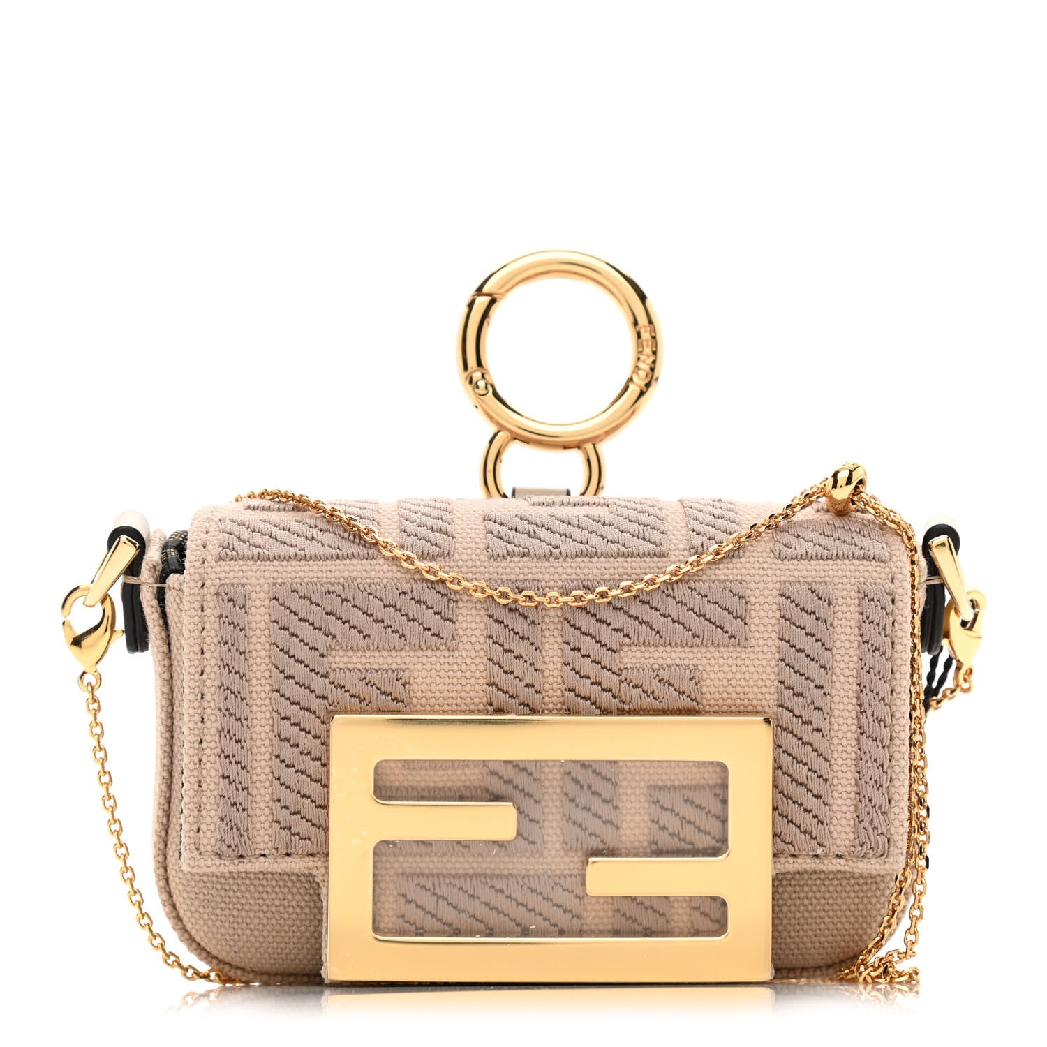 Fendi Canvas Vitello King FF Embroidered Nano Maxi Buckle Baguette Charm Nuvola 1 of 8