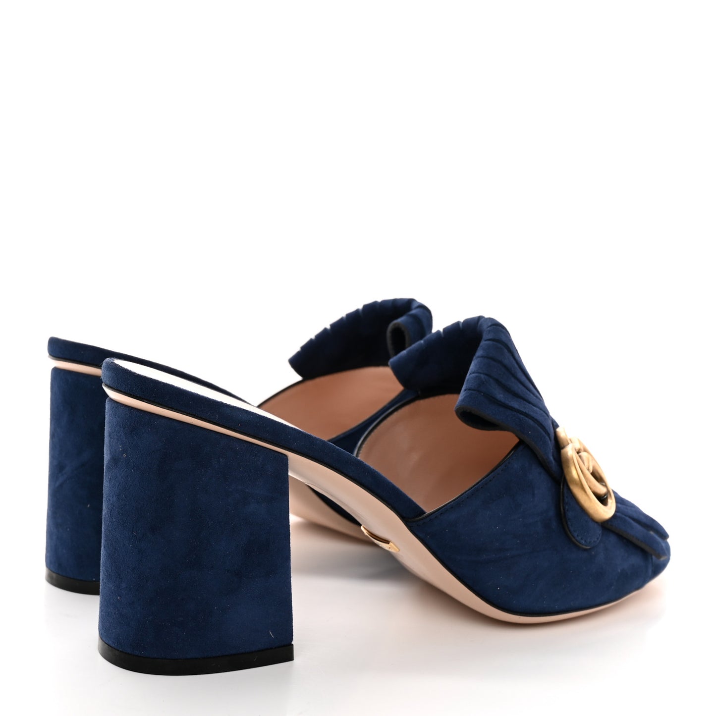 Kid Scamosciato GG Marmont Fringe 75mm Slide Sandals 41.5 Blue Ink