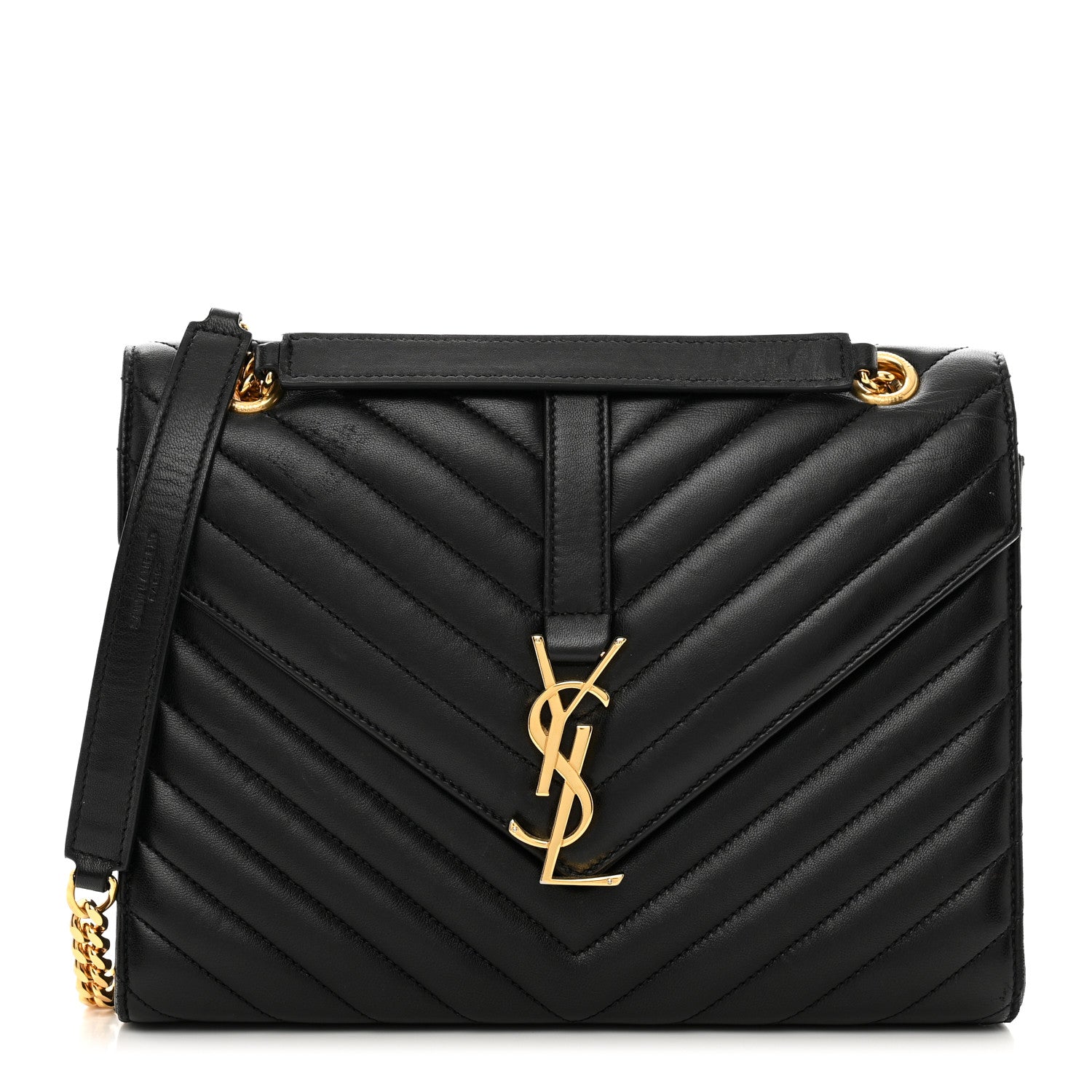 Saint Laurent Lambskin Matelasse Chevron Medium Monogram Satchel Black 1 of 13
