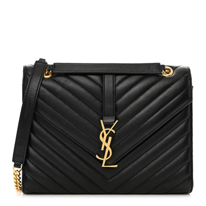 Saint Laurent Lambskin Matelasse Chevron Medium Monogram Satchel Black 1 of 13