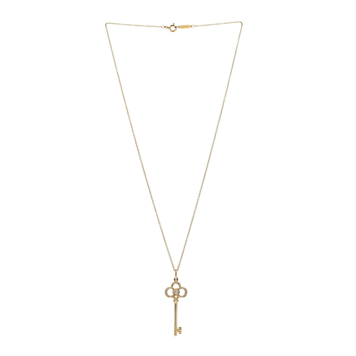 18K Yellow Gold Diamond Crown Key Pendant Necklace