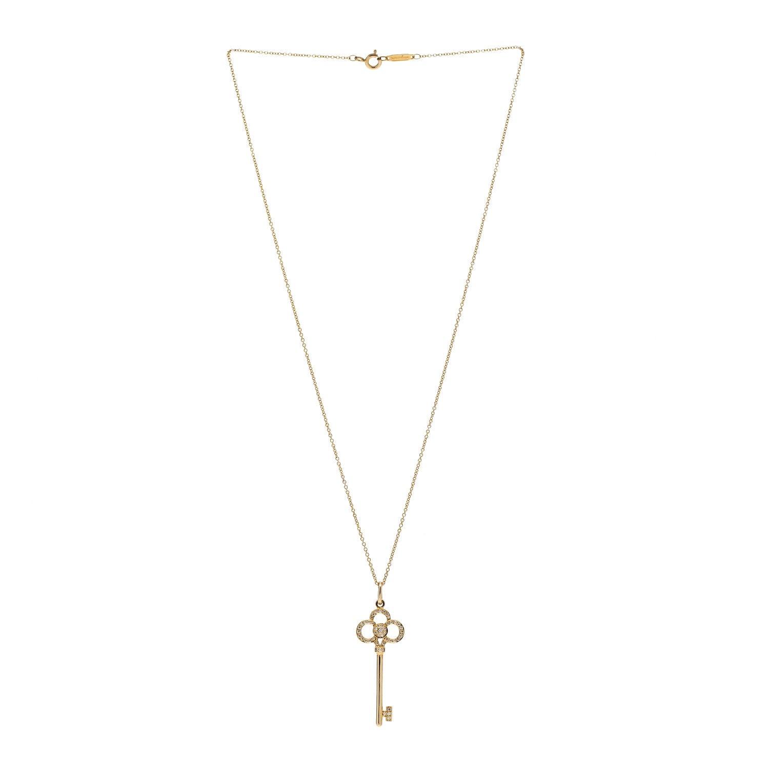 Tiffany 18K Yellow Gold Diamond Crown Key Pendant Necklace 3 of 7