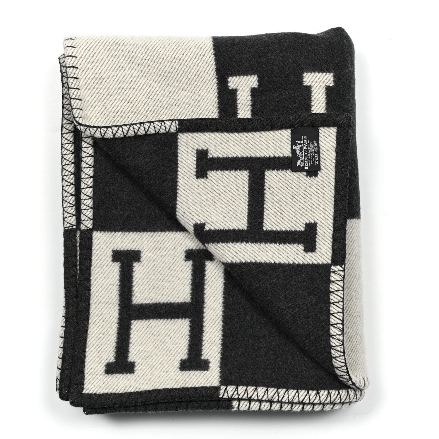Hermes Wool Cashmere Avalon Blanket Ecru Black 2 of 3