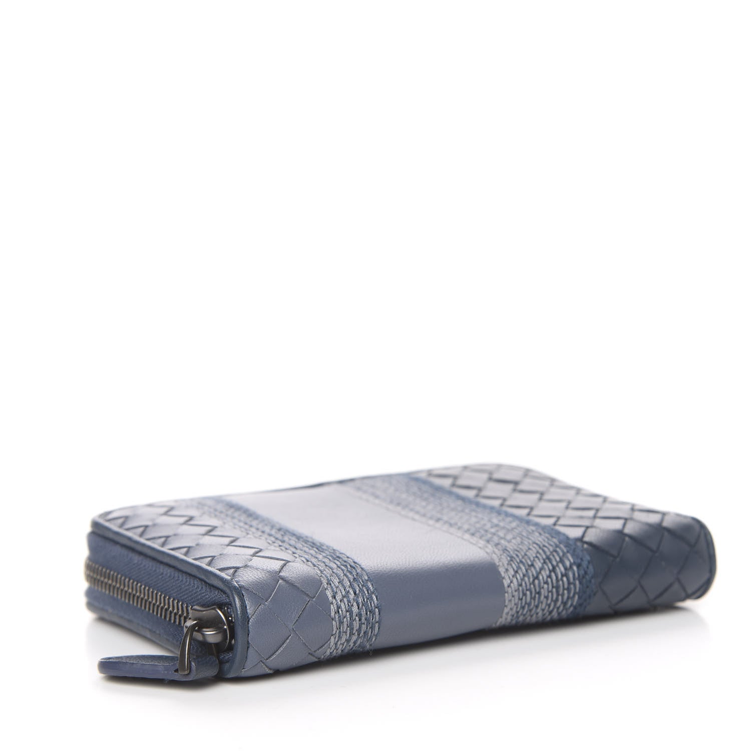 Bottega Veneta Nappa Embroidered Zip Around Wallet Krim Denim 4 of 6